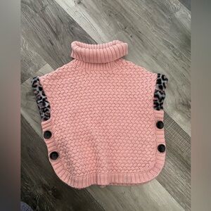 Aspen Kids Faux Fur Sleeveless Turtleneck Knit Poncho Sweater Pink size 5/6